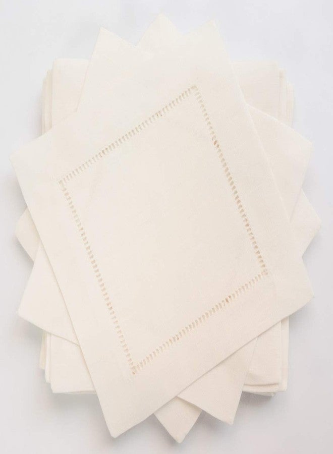 Minhcraft Ivory Linen Hem Stitch Cocktail Napkins -A Dozen 6"x6"-Ladder hemstitch 100% Linen Coasters-Set of 12 - Image 1